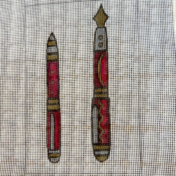 Hand-Painted “Pen Set” Needlepoint Canvas - Picture 2 of 7